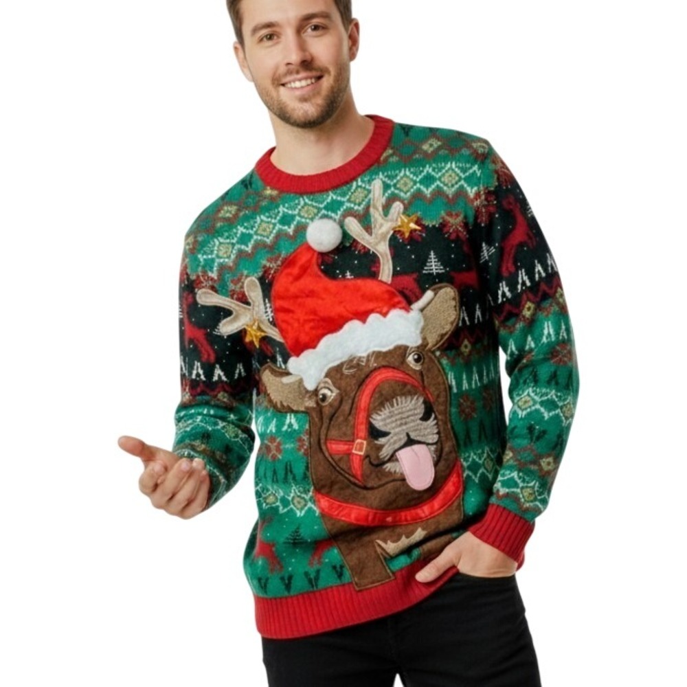 Christmas Reindeer‎ Ugly Sweater Novelty Graphic Print Holiday SKUM032